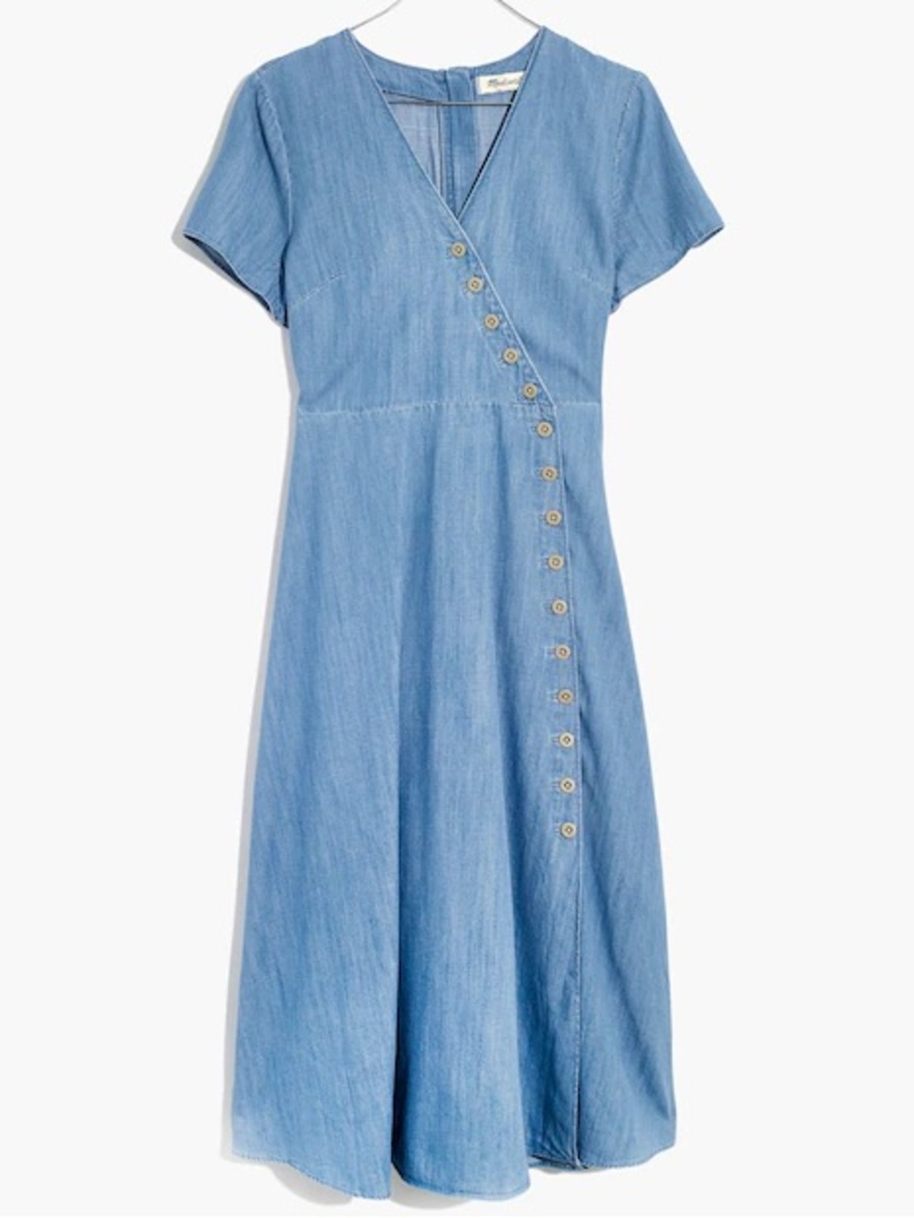 [Madewell] Indigo Button-Wrap Midi Dress in Faded Indigo